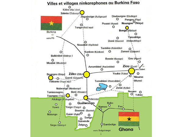Villes et villages Ninkarephones au Burkina Faso. Towns and villages of the Ninkare speaking population in Burkina Faso.